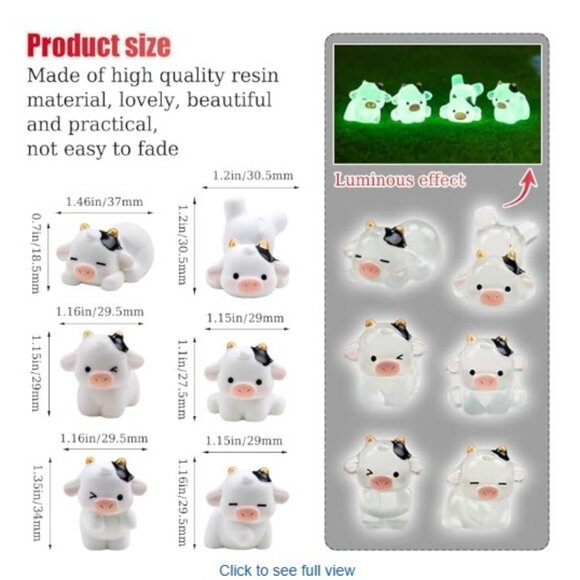 Glow-in-The-Dark Cute Mini Cow Resin Figurines - Picture 13 of 13